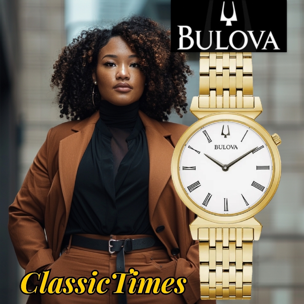 ***BRAND NEW*** Bulova Regetta White Dial Gold Tone Steel Women's Watch